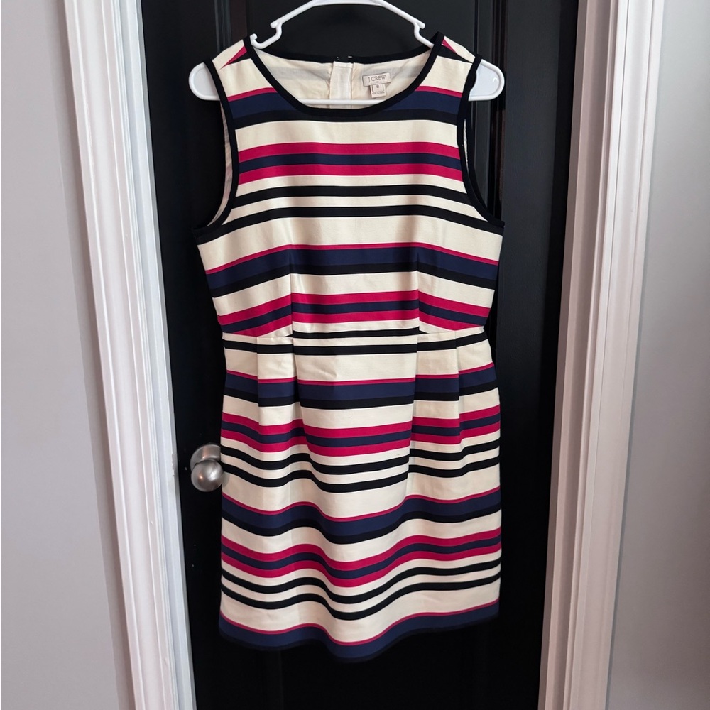 J. Crew Sleeveless Striped Sheath Dress in Cream, Navy & Fuchsia
